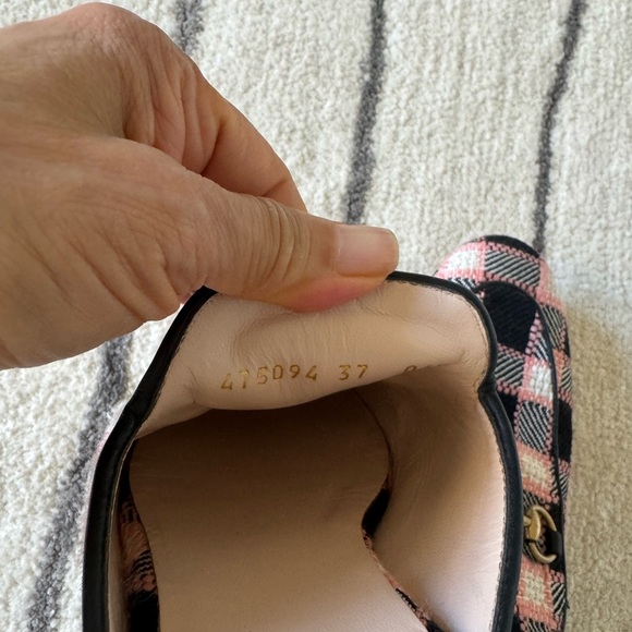 Gucci Princetown Pink and Black Plaid mules with Gold Detail - Picture 3 of 6